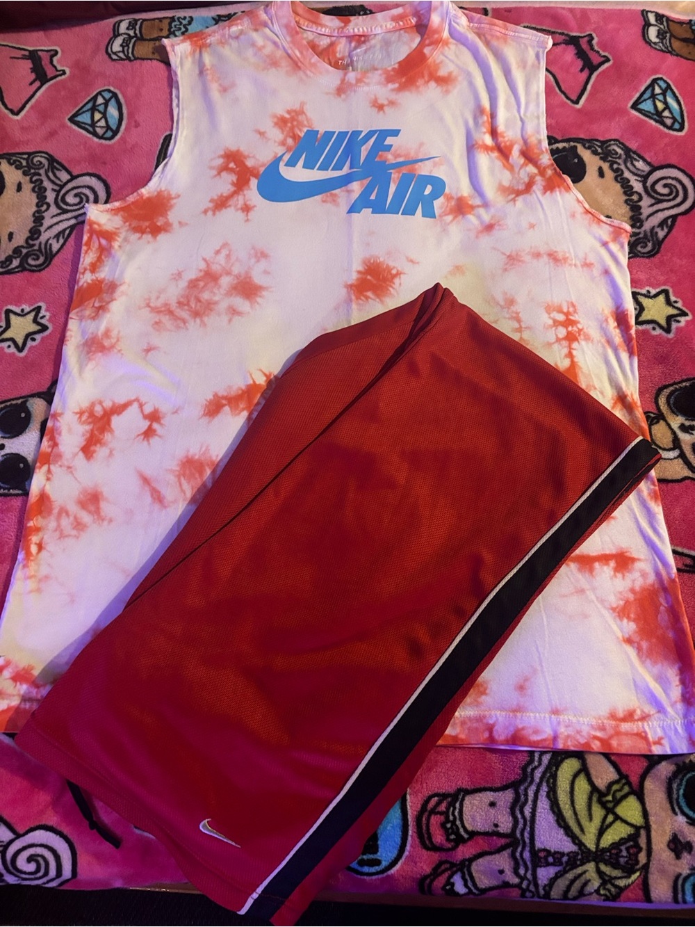 Nike outfit, NEW sleeveless tie die red shirt along with matching red Nike pants